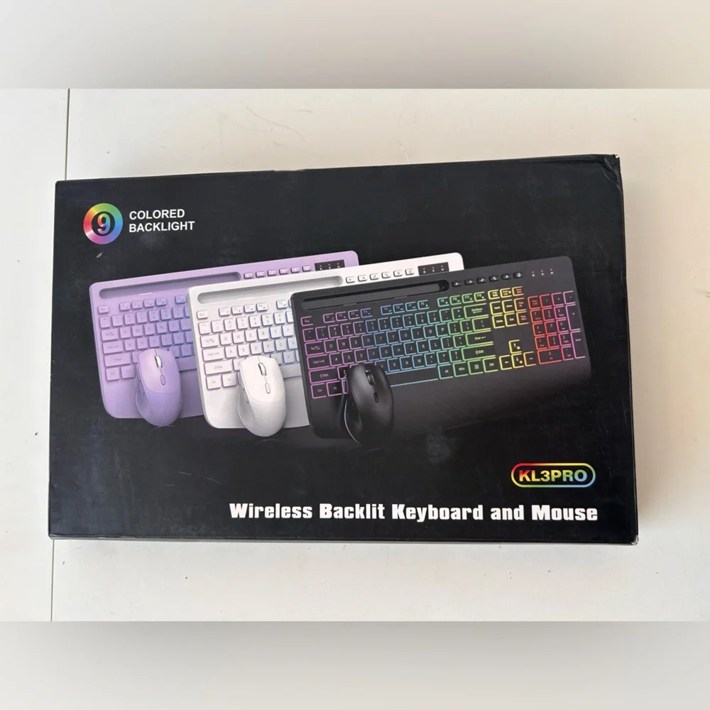 NEW KL3PRO Black Wireless Backlit Keyboard and Mouse Combo With Phone Holder